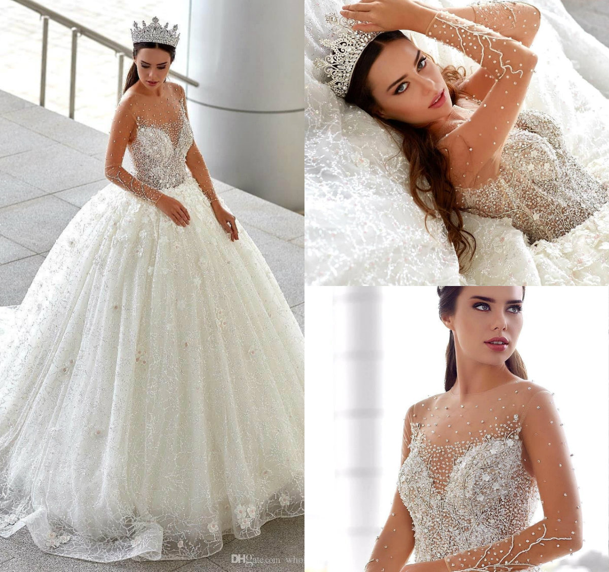 Long Sleeves Lace Ball Gown Dresses Beaded 3D ral Appliqued Arabic Bridal Gowns Plus Size Country Wedding Dress