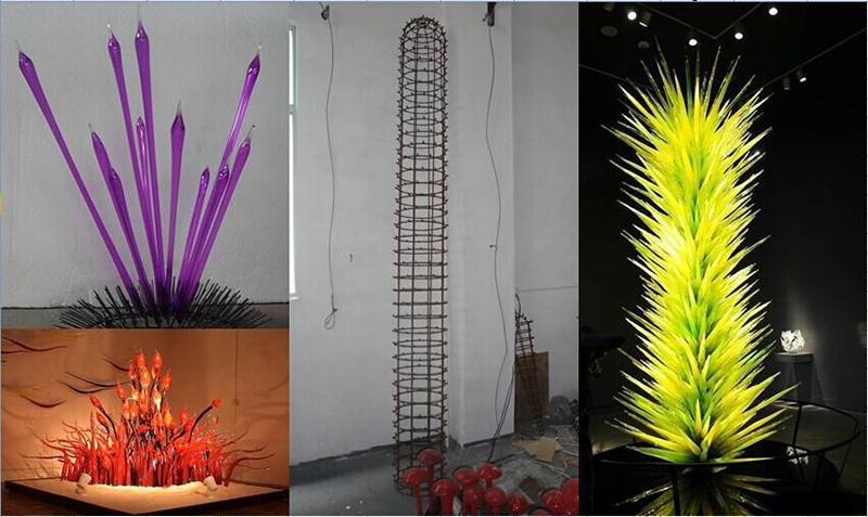 Wholesale Hand Blown Glass Tree Floor Lamp Orange Murano Blown Glass Conifer Sculpture for Party Garden Art Decoration