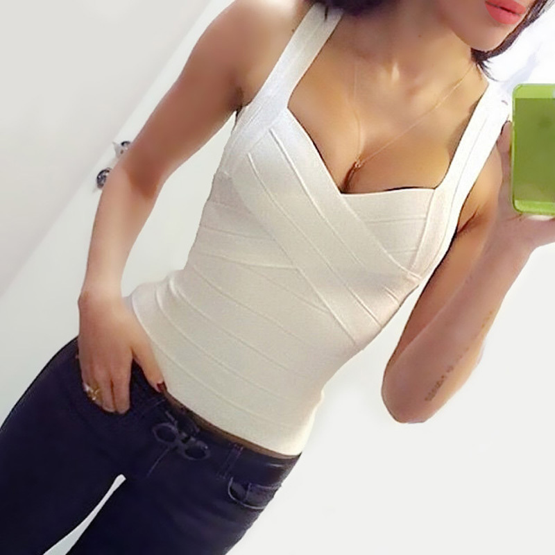 Beateen 2019 New Sexy Women's Elastic Bandage Tops Stretch V-neck Tight Lady Camis Vest Tank Tops Summer Y190123