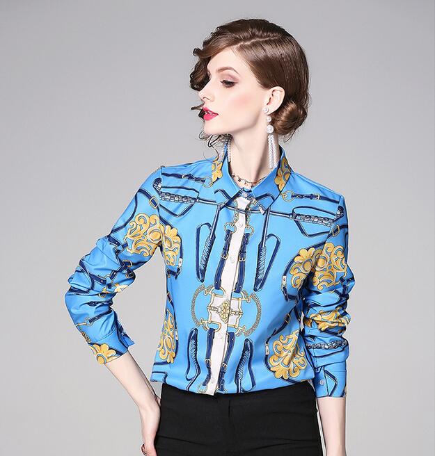 2019 vintage style gold printed blue women blouses long sleeve lapel neck ladies shirts fashion printed top
2019 vintage style gold printed blue women blouses long sleeve lapel neck ladies shirts fashion printed top