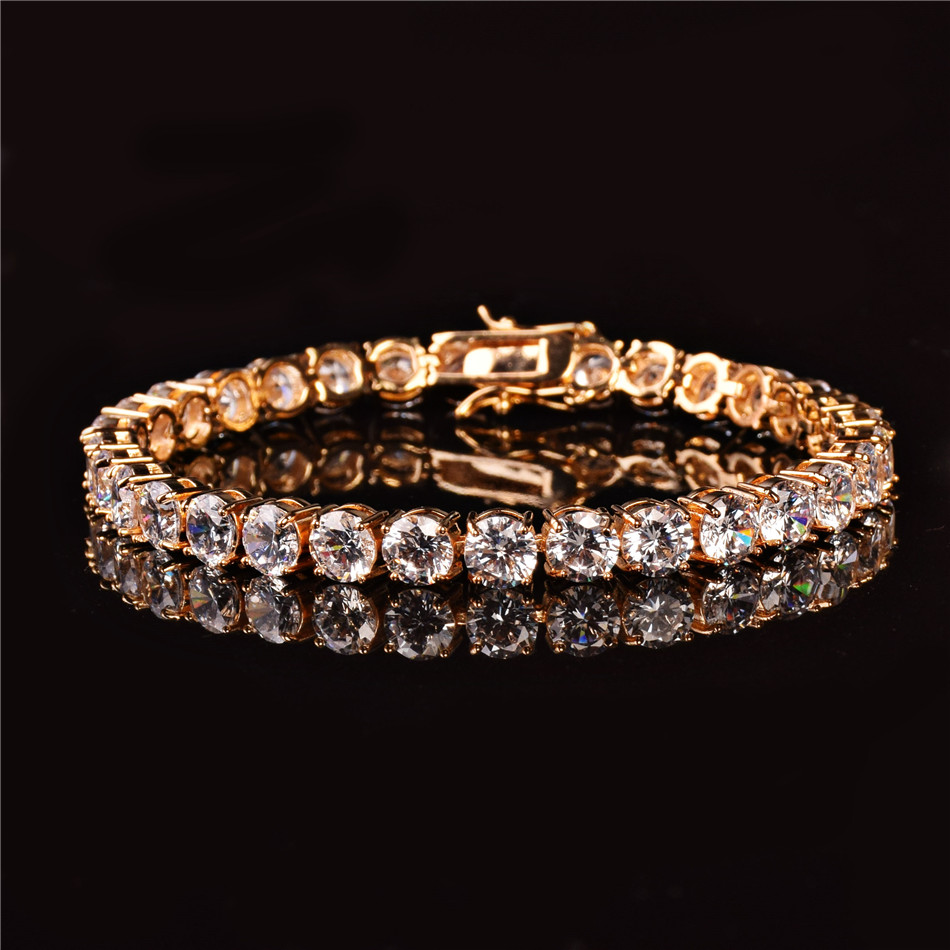 Mens Iced Out Tennis Chain Gold Silver Bracelet Fashion Hip Hop CZ Bracelets Jewelry 345mm 78inch