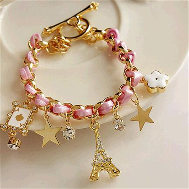 Fashion Charm Bracelets for Women Gold Star Crystal Eiffel Tower Poker Flower Bangle Woman Braided Leather Rope Cuff Bracelet Girls Jewelry, Golden;silver
Fashion Charm Bracelets for Women Gold Star Crystal Eiffel Tower Poker Flower Bangle Woman Braided Leather Rope Cuff Bracelet Girls Jewelry, Golden;silver