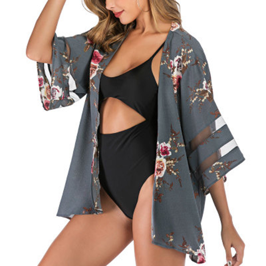 Spot Swimwear European spring and summer explosion models printed mesh shawl sunscreen clothing blouse beachwear support mixed batch