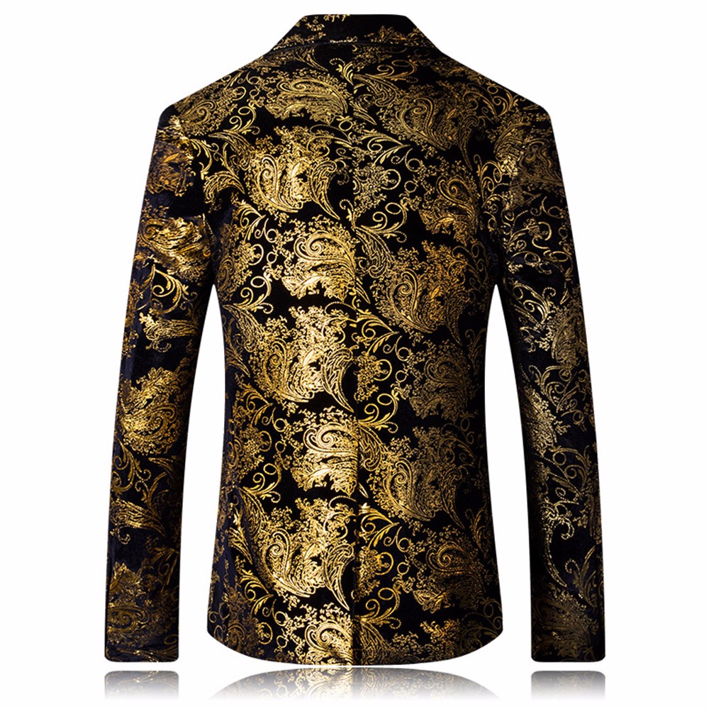 Gold Blazer Men Floral Casual Slim Blazers Arrival Fashion Party Single Breasted Male Suit Jacket Ps Size Blazer Masculino
