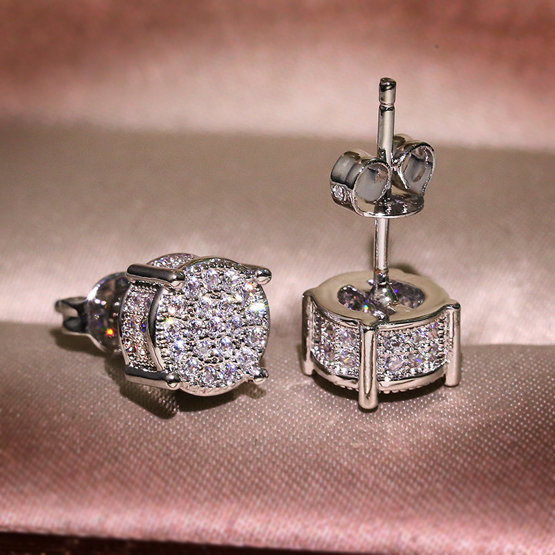Hip Hop Men Women 925 Sterling Silver Stud Earrings White Zircon Roce Earrings 18k Gold Plated Jewelry Wholesale
