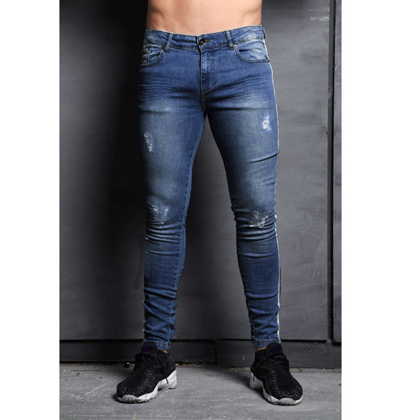 Spring and Autumn Fashion Men' Ripper Hole Jeans Long Male Pants New Hole Jeans Long Pants Man Trousers, Black