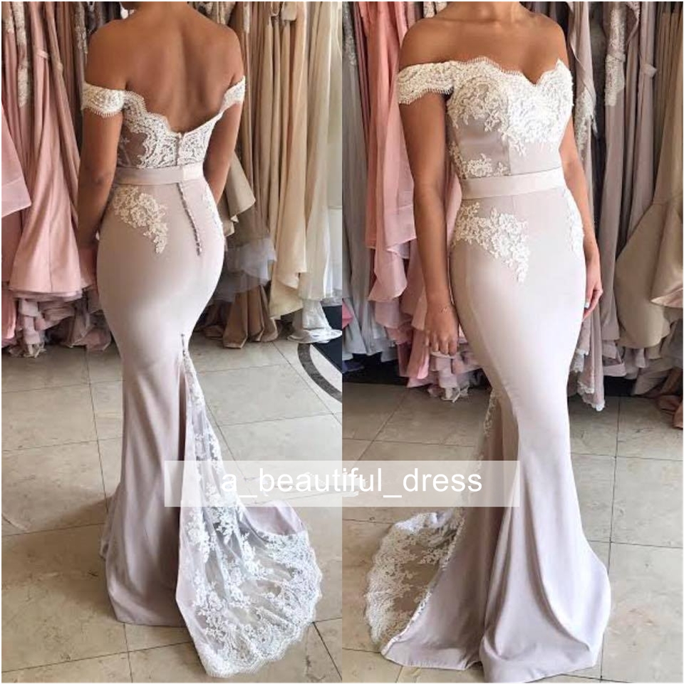 Backless bateau Prom Dresses Mermaid Off The Shoulder Party Long Prom Gown Evening Dresses Robe De Soiree Bridesmaid Dress Bridesmaids