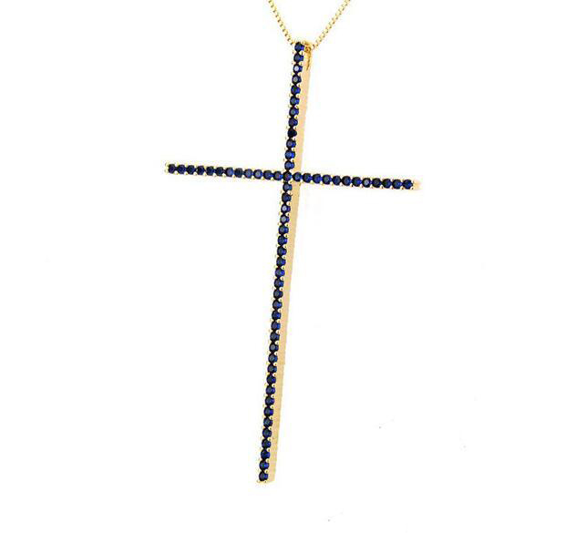 CZ Zircon Big Cross Pendant Necklace For Men Women Gift Punk Cool Hip Hop Gold/Silver/Black Chain Necklace Religion Jewelry Accessories 2020