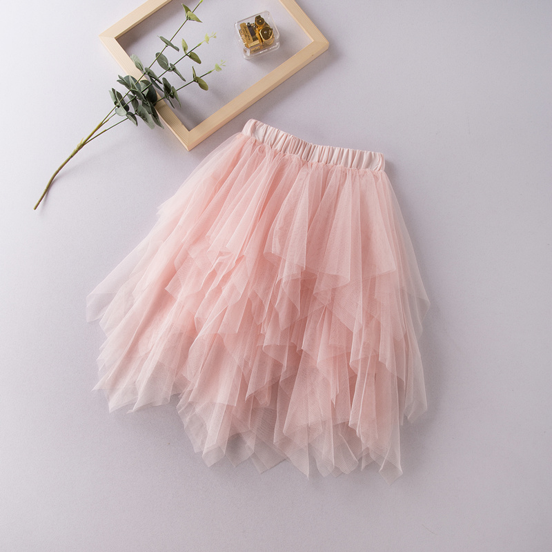 Fashion kids girl Mauve Ruffle Uneven Tulle Skirt Girls Teenage TUTU Wedding Bridal Bridesmaid Skirt Knee Length Skirt 3-12 Ys