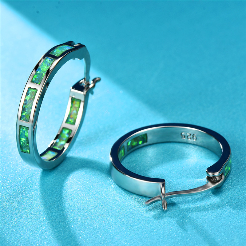 Charm Minimalist Style Green Blue White Fire Opal Earrings For Women Men 925 Silver Filled Round Circle Hoop Female Jewelry1
