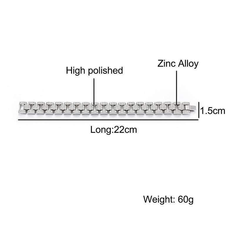 Full Diamond Mens Watch Band Bracelet 18k Gold Bling Rhinestone Hip Hop Iced Out Bangle Bracelets Rapper Chains Wristband Luxury Jewelry Gifts for Guy