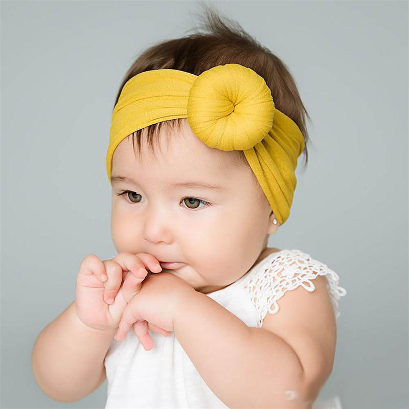 Baby Nylon Head bands Solid Color Turban Super Soft Ball Knot Hair band Headband Headwraps Toddler Hair Accessory