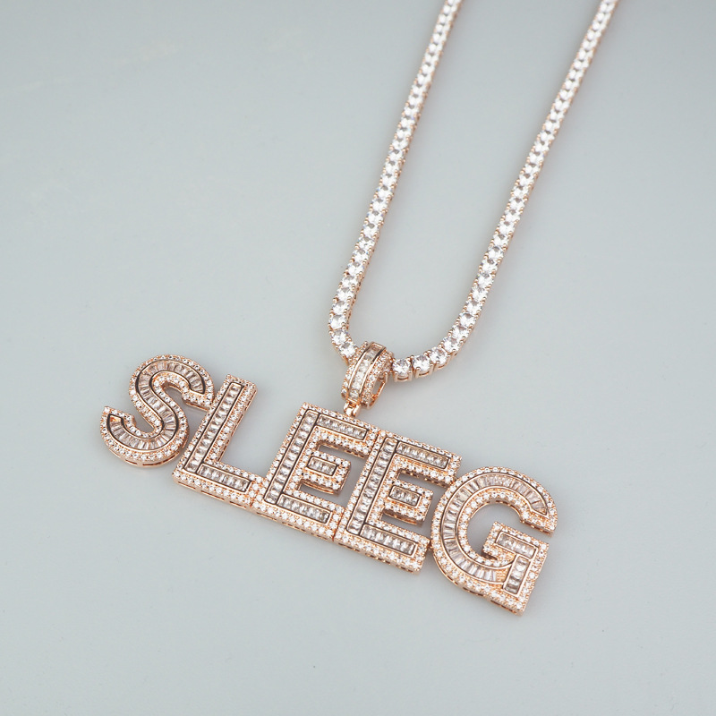 AZ Custom Name Gold Plated Bling Iced Out Bling CZ Letter Necklace for Men Women Hip Hop Jewelry Necklace