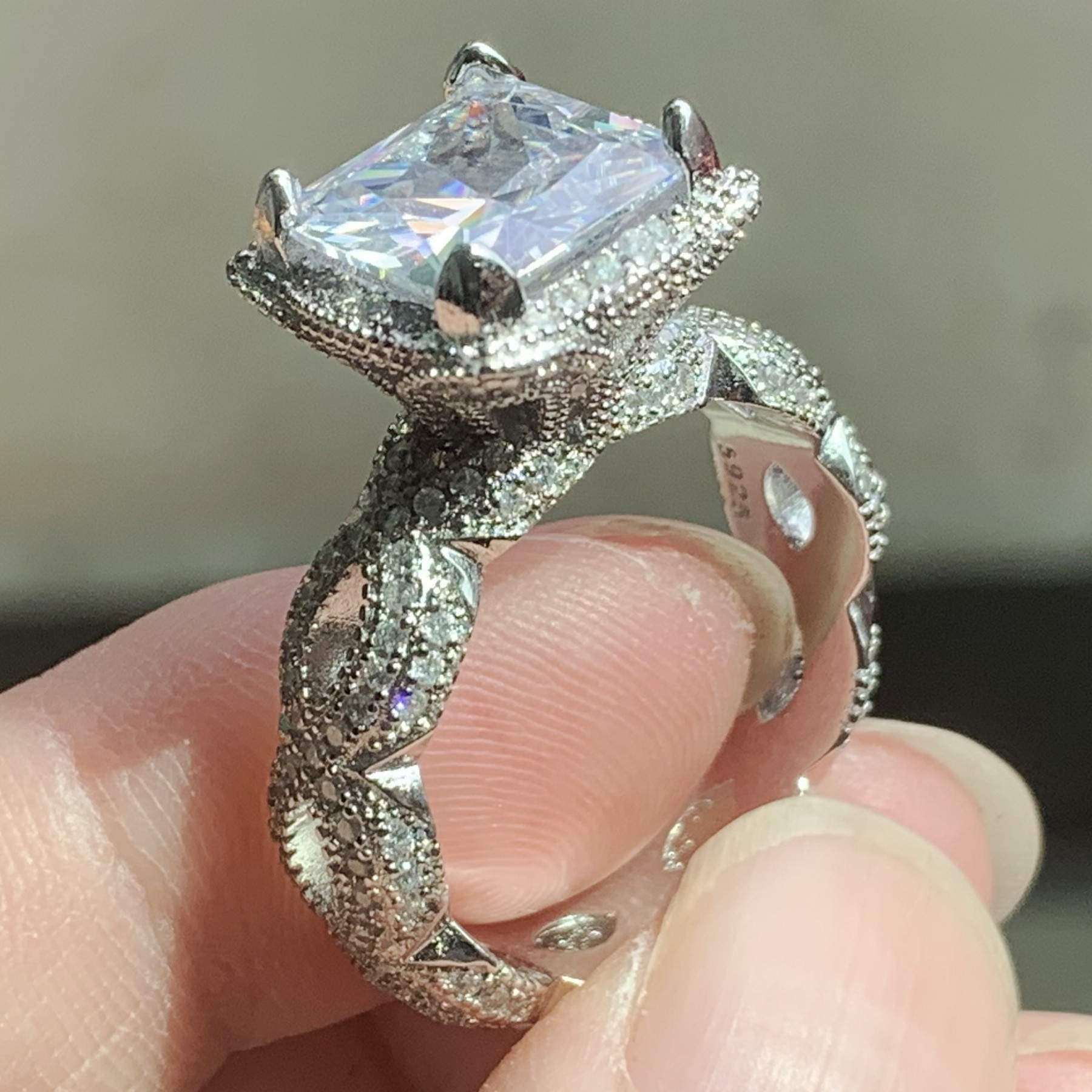 Vintage Dragon Claw Topaz Ring: White CZ Dia, Sterg Sier Princess Cut Wedding Jewelry acbf