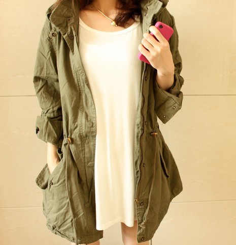 Hot Selling Ladies Autumn Windbreaker Streetwear Drawstring Waist Hooded Jacket Army Green Drawstring Hem Overcoat
Hot Selling Ladies Autumn Windbreaker Streetwear Drawstring Waist Hooded Jacket Army Green Drawstring Hem Overcoat