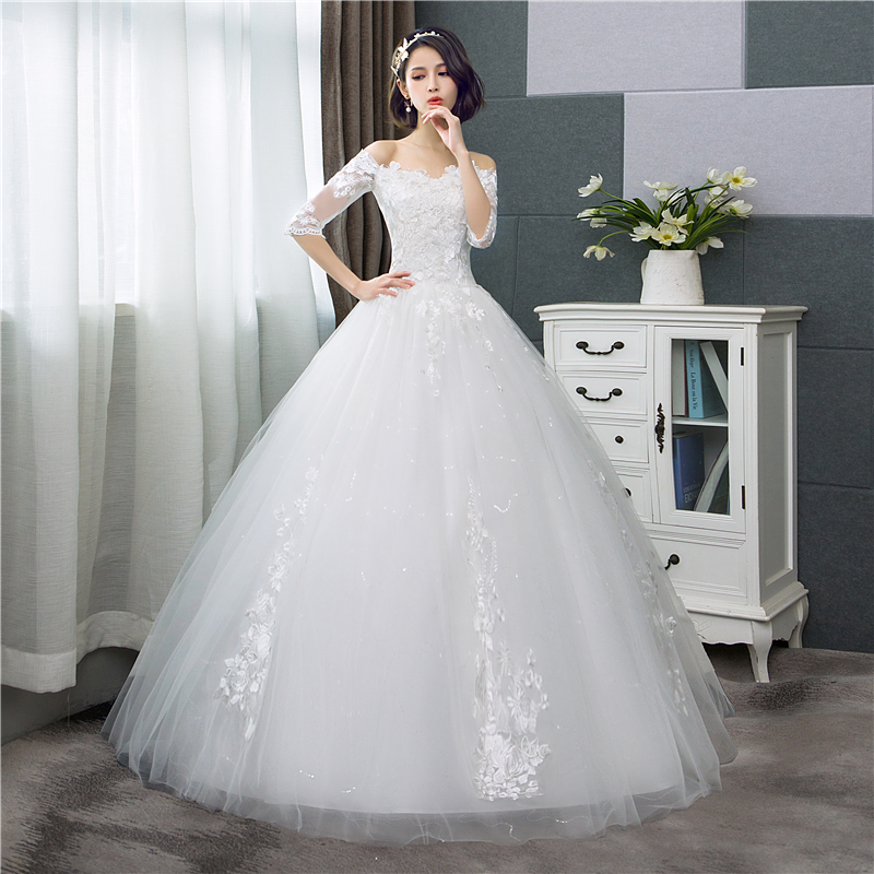 Half Sleeve Floral Print Ball Gown Wedding Dress 2020 New Fashion estidos de noivas