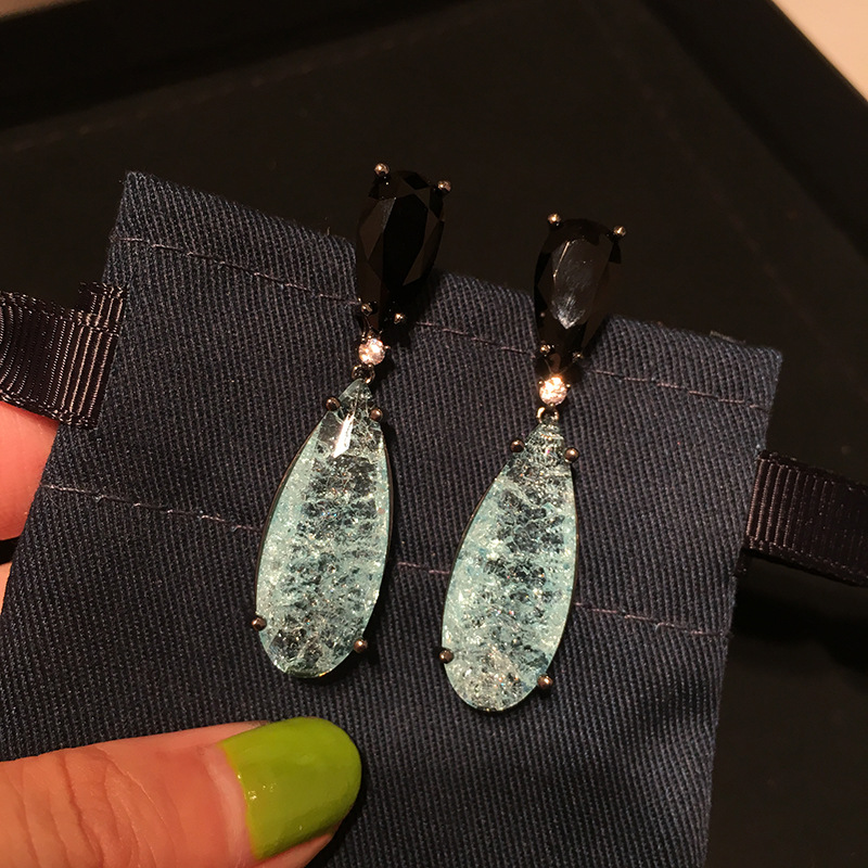 Fashion-Water Drop Earrings Women Trendy Crystal Blue Pendant Earring Fashion Catwalk 925 Silver Jewelery Freeshipping