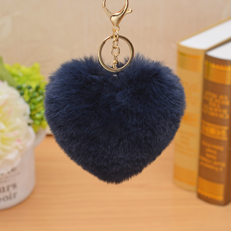 12cm Cute Fluffy Heart Keychains Women's Pom Poms Faux Rex Rabbit Fur Key Chains Girl Bag Hang Car Key Ring Jewelry Accessories