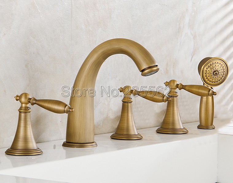 Antique Brass Widespread 5 Holes Bathroom Roman Tub Faucet Mixer Tap Set With Hand Shower Ltf035
Antique Brass Widespread 5 Holes Bathroom Roman Tub Faucet Mixer Tap Set With Hand Shower Ltf035