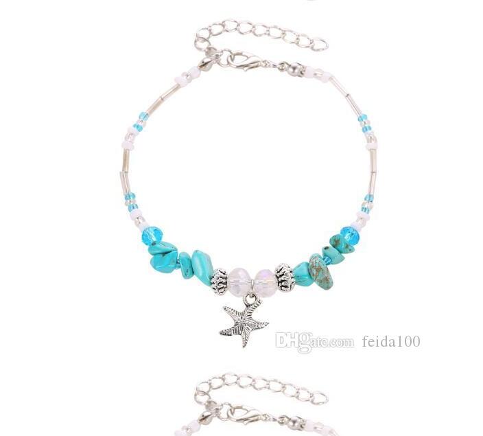 Shell bracelet Cross-border Fashion Seashell Starfish Bracelet Turquoise Conch Beads Hand-decorated Beach Footchain WL880