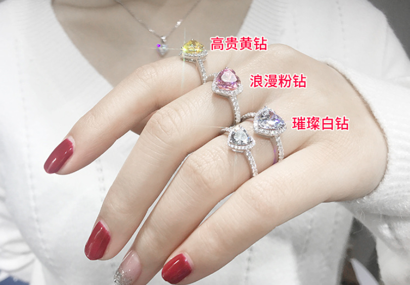 Choucong New Top Selling Luxury Jewelry 925 Sterling Silver Heart Shape White Topaz&Pink Sapphire Gemstones Wedding Band Ring for Women Gift