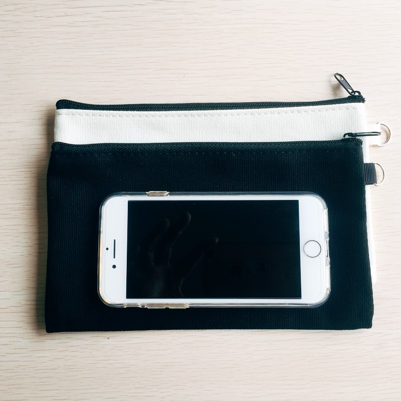 Blank Canvas Black Zipper Pencil Cases Pen Pouches Cotton Cosmetic Bags Makeup Bags Mobile phone Clutch organizer