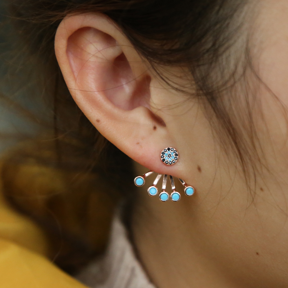 double sided evil eye jacket earring for women 925 sterling silver boho bohemia style lcuky eye earring