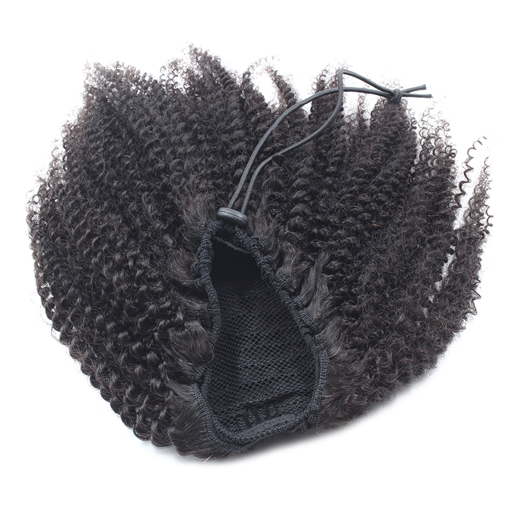 Human Afro Puffs Drawstring Ponytail Bun Hairpieces Updo Hair Color 1 jet black Puff Short Kinky Curly Hair
