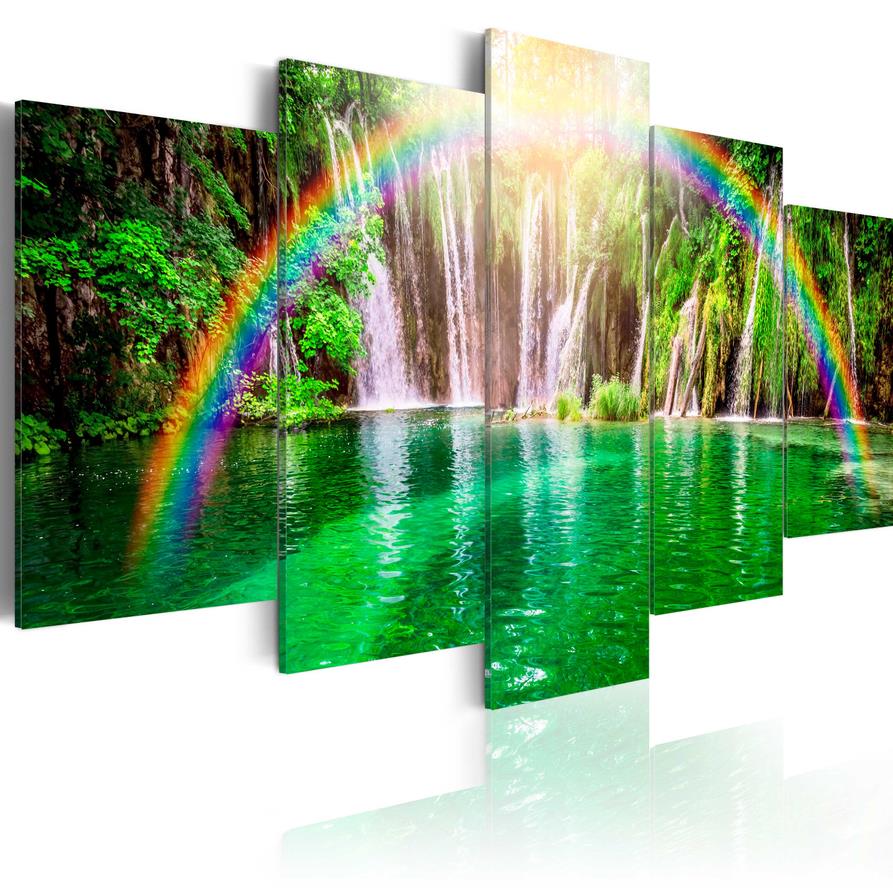 Canvas Print Modern Fashion Decoration Landscape Waterfall Rainbow, ,Choose Color And Size(Unframed, Only Print)