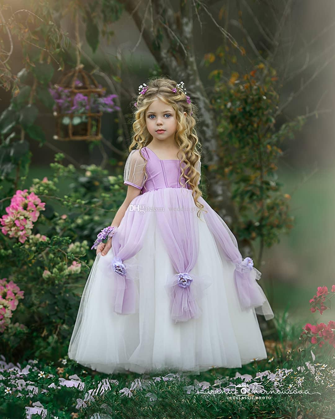 2019 Lovely First Holy Communion Dresses Square Neck Handmade Flowers Toddler Pageant Dresses Lace Ball Flower Girl Dress For Wedding