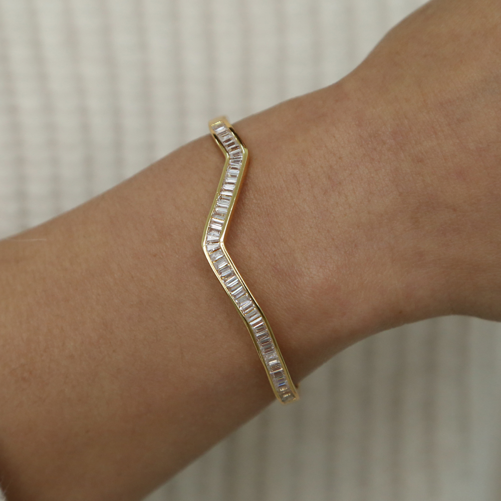 wave band cuff bangle bracelet fashion luxury bezel baguette cubic zirconia sparking bling high quality fashion women jewelry