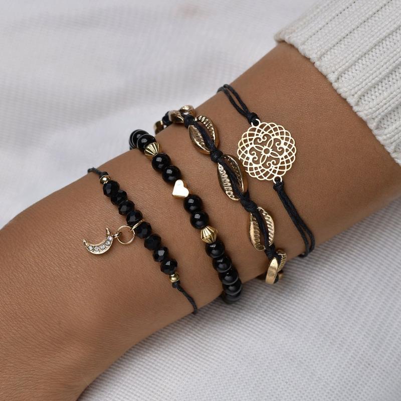 Vintage Hollow out Flowers Fashion Bracelet Set of four Delicate Crescent/shell Women's Black Bracelet Party Trendy Jewelry
Vintage Hollow out Flowers Fashion Bracelet Set of four Delicate Crescent/shell Women's Black Bracelet Party Trendy Jewelry