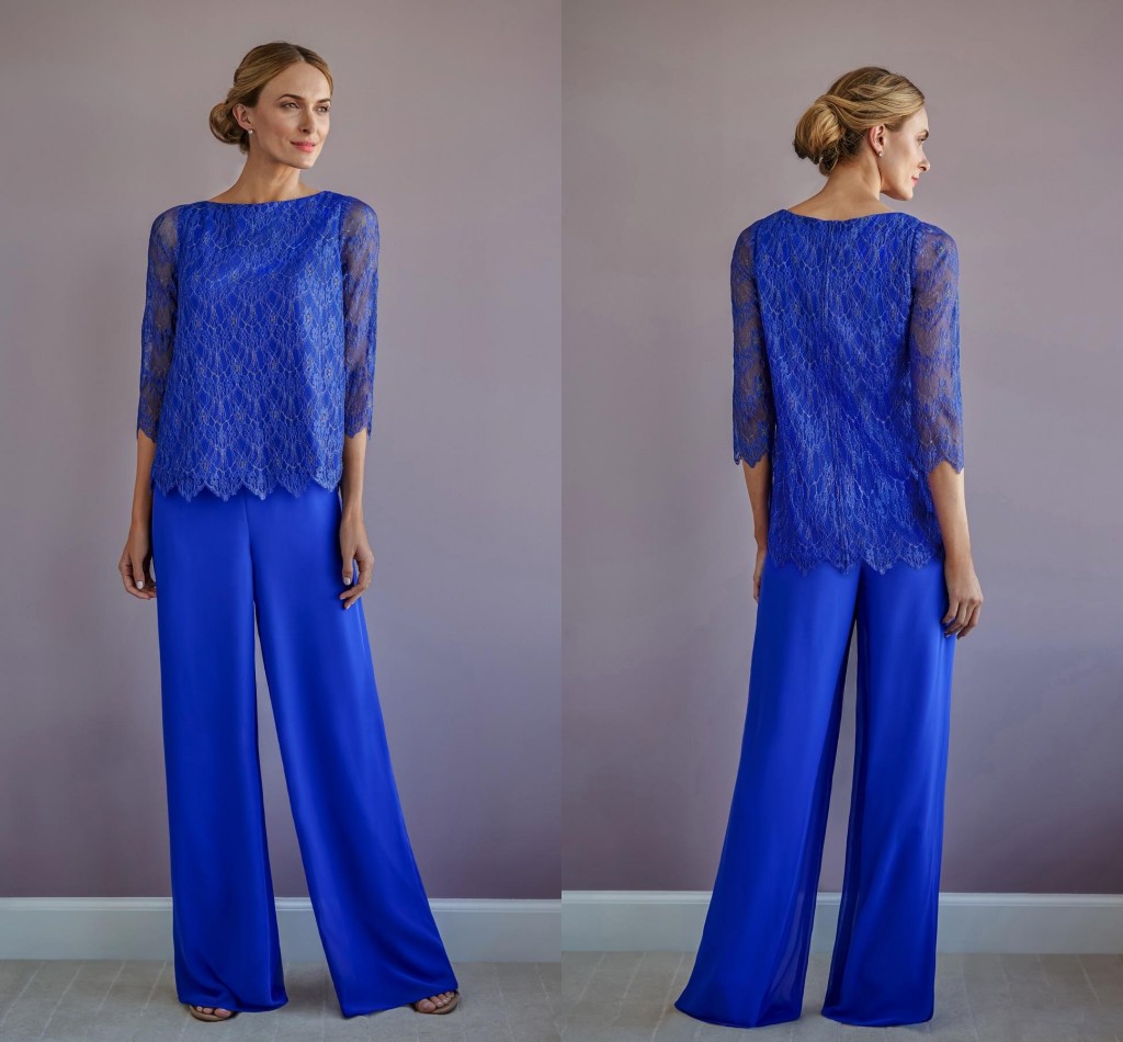 Royal Blue 2 Piece Pant Suit mother of the bride dresses 2020 Lace 3/4 Long Sleeve Wedding Groom Party Evening Gowns Women
Royal Blue 2 Piece Pant Suit mother of the bride dresses 2020 Lace 3/4 Long Sleeve Wedding Groom Party Evening Gowns Women