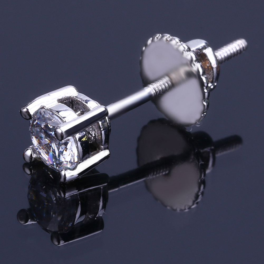 18K Gold Hiphop Single CZ Zircon Round Stud Earrings 0.4 0.6 0.8 cm for Men Women and Girls Gifts Bling Iced Out Diamond Earrings Studs Rock Rapper Je