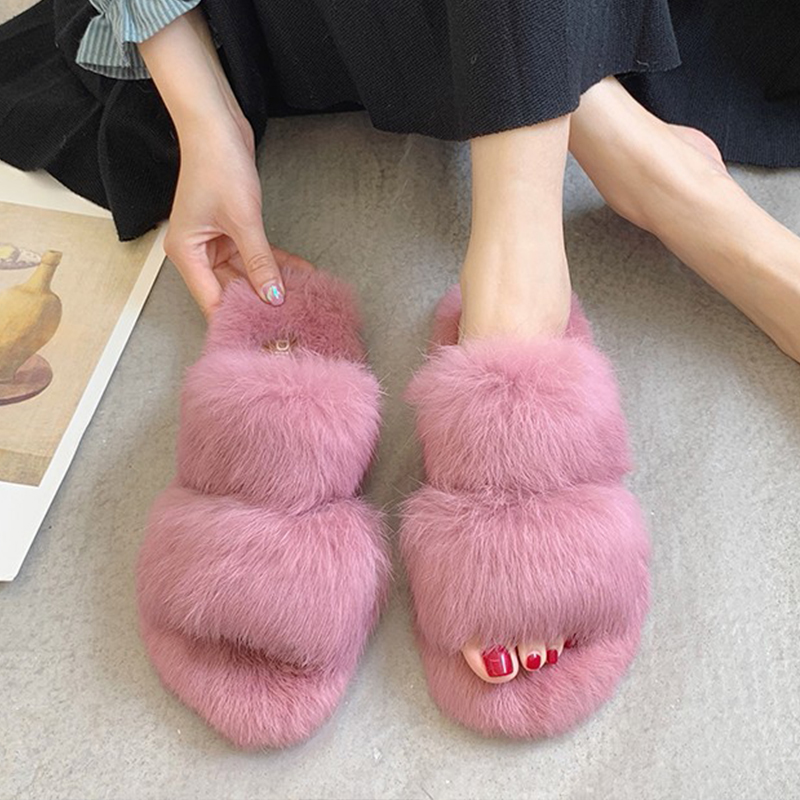 2019 New Winter Soft Furry Slippers Warm Flip Flops Flat Bedroom House Home Indoor Slippers Plush Cute Slippers Women Fur Slides Y200106