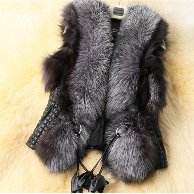 2018 New Fashion Spring Winter Leather Fur Vest Plus Size 6Xl Casual Women Coat Sleeveless Warm Autumn Fur Vest Outerwear
