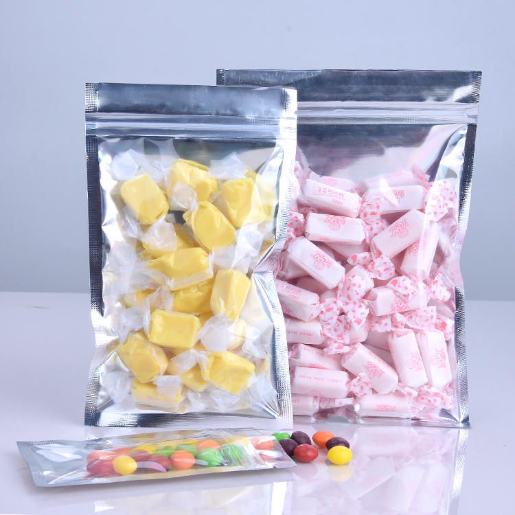 100PCS Clear Front Silver Aluminum Foil Zip Lock Packaging Bags Resealable Heat Sealing Snack Coffee Beans Powder Sugar Cereals Beaf Gifts Storage Zip