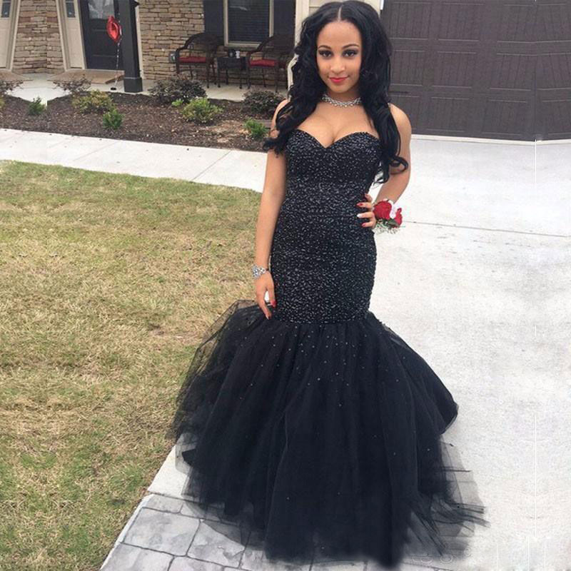 Stylih Lack Mermaid Prom Dree Eaded Sweetheart Neck Sequined Evening Gown Sweep Train Tulle Plu Size Party Dre