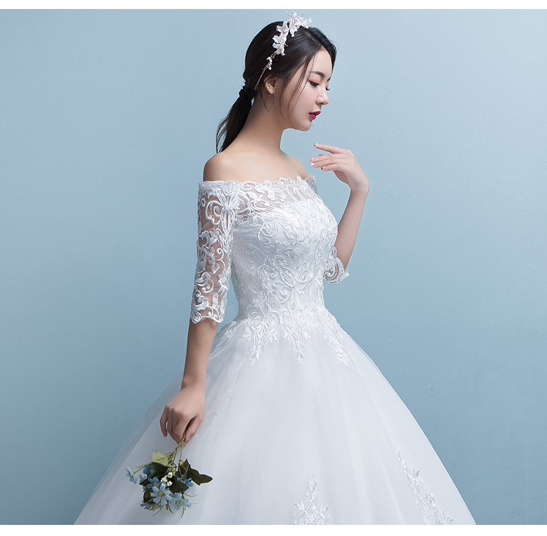 Vintage White Lace A-line Wedding Dresses Off The Shoulder Half Sleeve Lace-up Back Floor Length Custom Made Plus Size Bridal Gowns