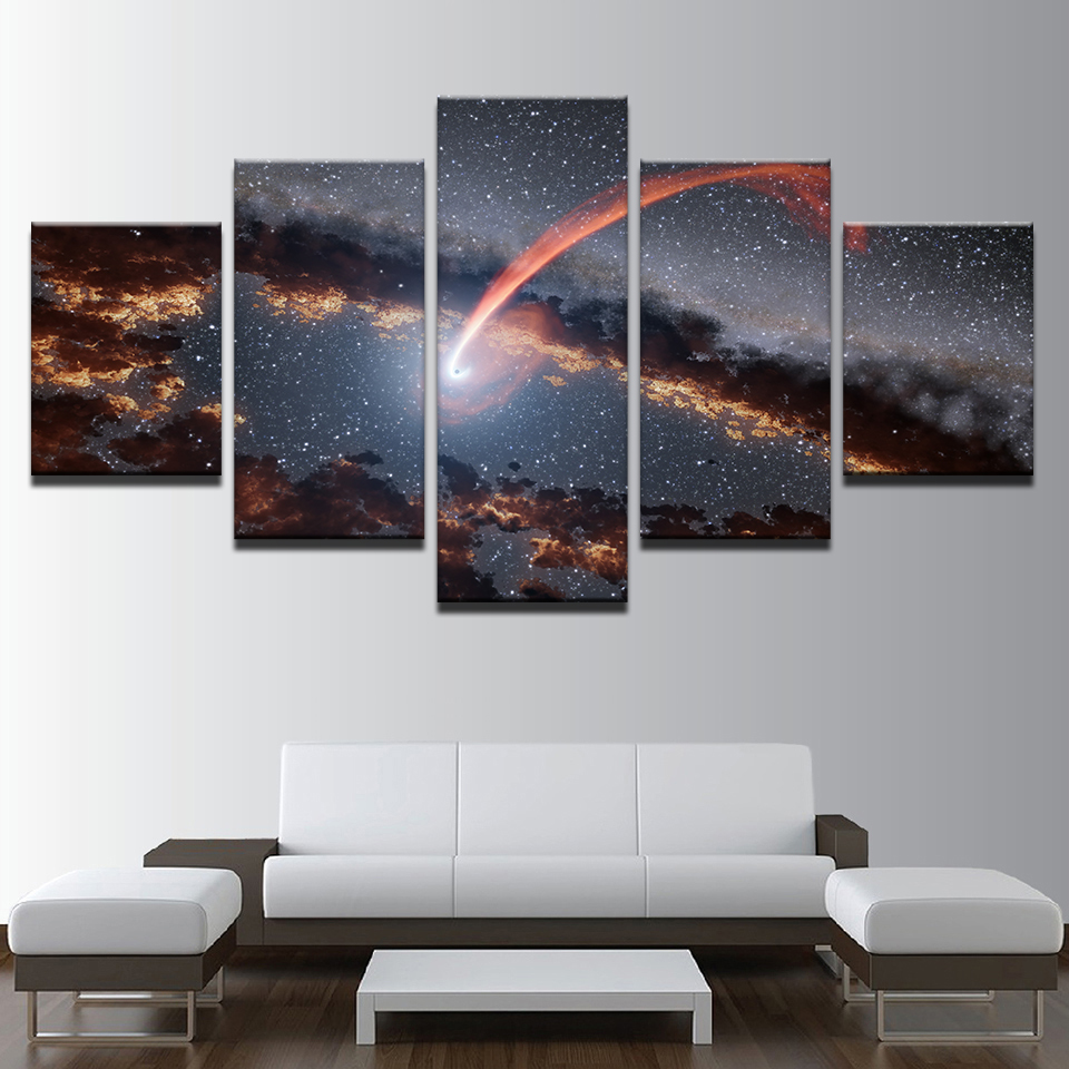 Canvas Painting Home Decor Room Wall Art HD Prints Stars Track Black Holes Pictures 5 Pieces Abstract Glowing Dust Posters(No Frame)