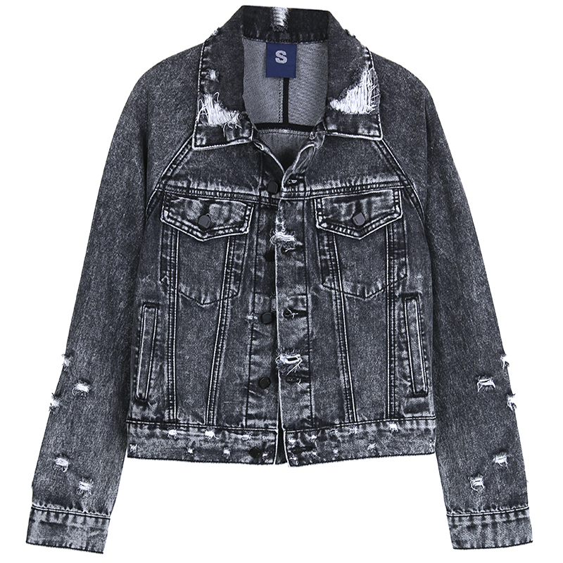 2018 Spring Vintage Fashion Wash Water Distrressed Denim Jacket Loose Fashion Designer BF Denim Coat Hole Outerwear Female Grey, Black grey
2018 Spring Vintage Fashion Wash Water Distrressed Denim Jacket Loose Fashion Designer BF Denim Coat Hole Outerwear Female Grey, Black grey