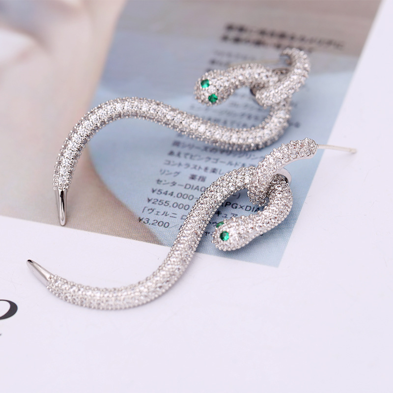 Bling Snake S925 Silver Needle Dangle Earrings White Zircon White Gold Plated Drop Earring Jewelry