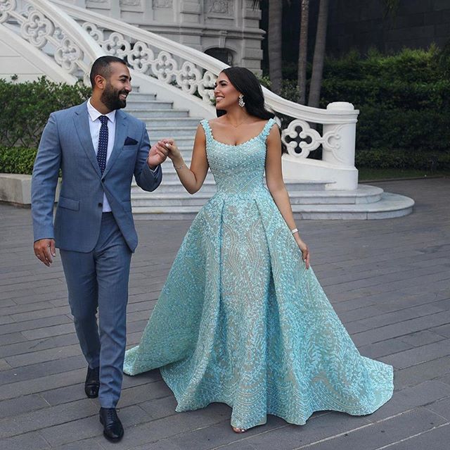 2020 Blue Evening Dresses Lace Appliqued Scoop Neck A Line Sleeveless Prom Dress Party Gowns Abendkleider robe de soiree