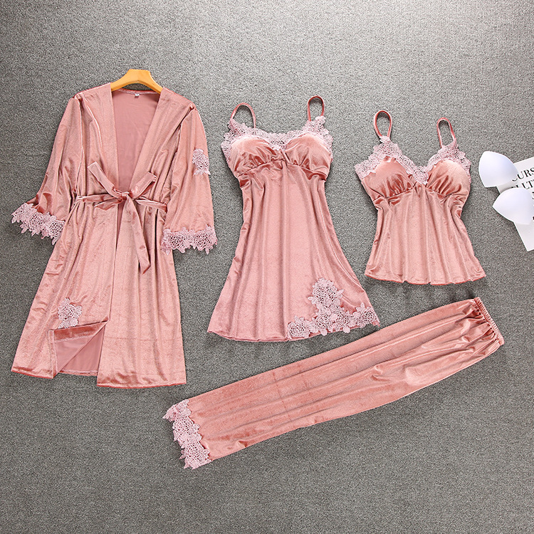 Winter Womens Kimono 4pcs Robe Strap Top Pants Suit Bath Gown Sleepwear Sets Casual Pajamas Autumn Velour Home Wear Nightwear
Winter Womens Kimono 4pcs Robe Strap Top Pants Suit Bath Gown Sleepwear Sets Casual Pajamas Autumn Velour Home Wear Nightwear