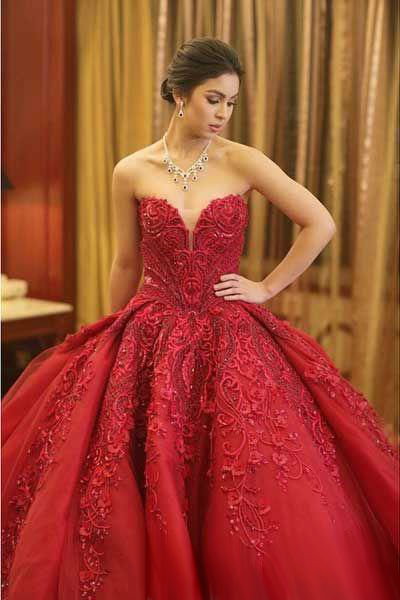 michael cinco dresses red sweetheart lace ball gown beads sequins wedding dress custom made sweep train vestido de novia