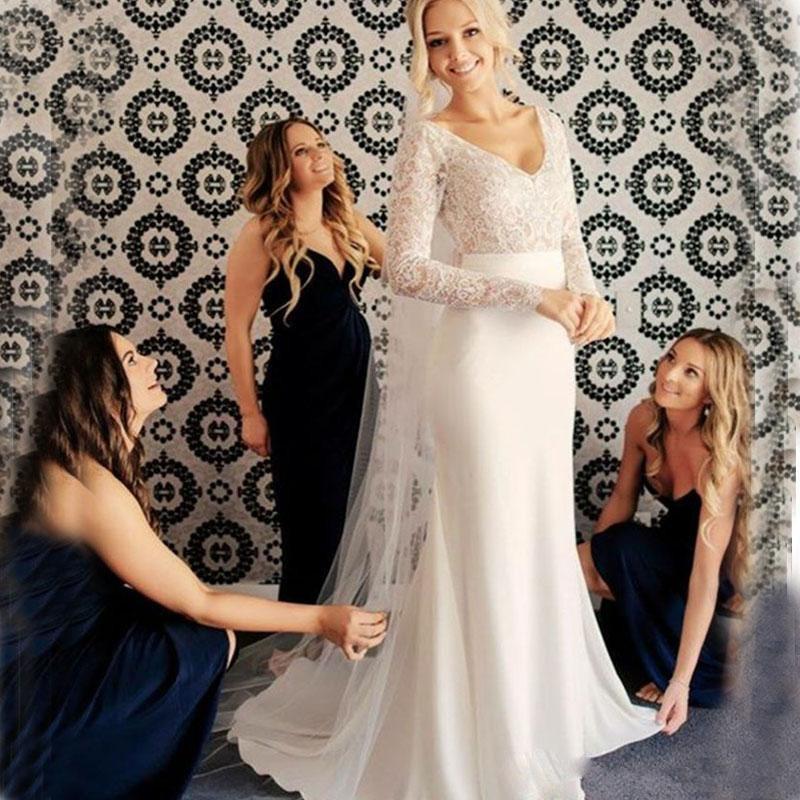 Simple Chiffon Long Sleeve Boho Wedding Dresses Beach Sexy V Neck Bride Dresses Backless Mermaid Wedding Gowns, Ivory
Simple Chiffon Long Sleeve Boho Wedding Dresses Beach Sexy V Neck Bride Dresses Backless Mermaid Wedding Gowns, Ivory