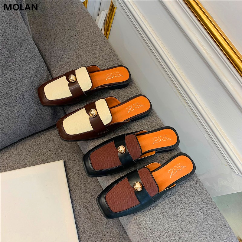 MOLAN Designers 2020 Korean Fashion Golden Metal Buckle Square Toe Flat Leather Slippers Loafers Mules Flip Flops, Beige
MOLAN Designers 2020 Korean Fashion Golden Metal Buckle Square Toe Flat Leather Slippers Loafers Mules Flip Flops, Beige