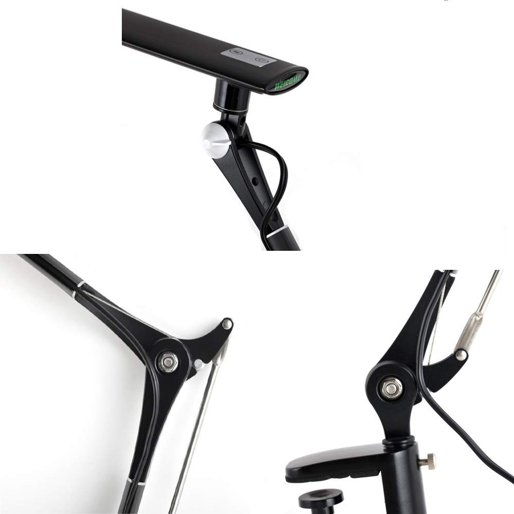 LED Desk Lamp Metal Swing Arm Lamp Eye-Caring Architect Dimmable Office Table Lamps with 3Color Modes Brightness Levels & Adapter Memory Function Blac