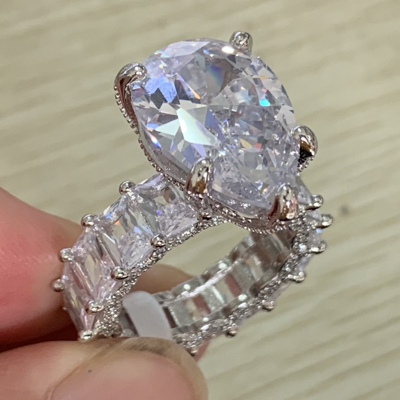 Size 5-10 Luxury Jewelry Real 925 Sterling Sterling Pear Cut Large White Topaz CZ Diamond Gemstones Promise Women Wedding Band Ring Gift