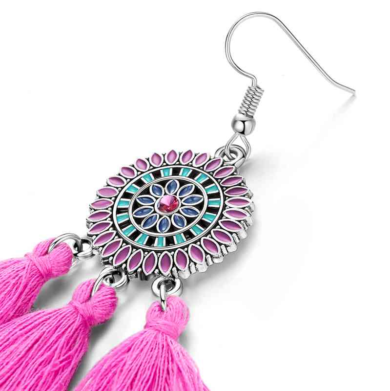 Modest chic tassel long flowing bohemian fringed retro pendant earrings female earrings
